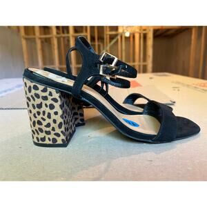 Bamboo black strappy leopard cheetah print chunky block heel 10